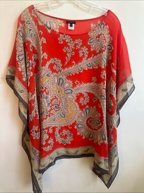 Talbots Orange Paisley Scarf Poncho-Style Tunic Size L/XL